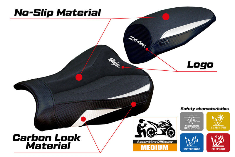 Kawasaki ZX4RR 2023 2024 Seat Cover Tappezzeria Italia Ultragrip in White and Black