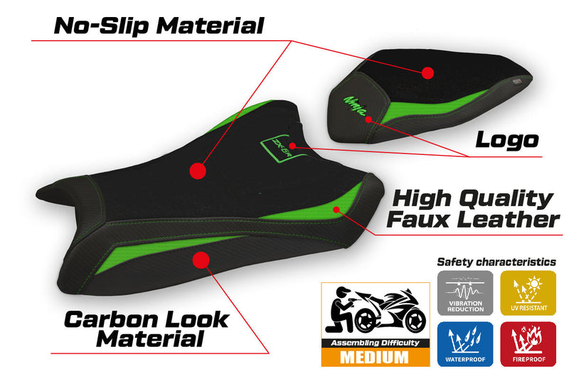 Kawasaki Ninja ZX6R 2019-2024 Seat Cover Tappezzeria Italia in Green Black