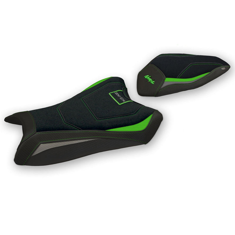 Kawasaki Ninja ZX6R 2019-2024 Seat Cover Tappezzeria Italia Ultragrip in Green and Grey
