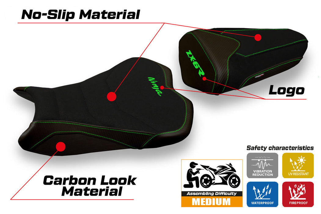 Kawasaki Ninja ZX6R 2009-2012 Seat Cover Tappezzeria Italia Ultragrip in Black