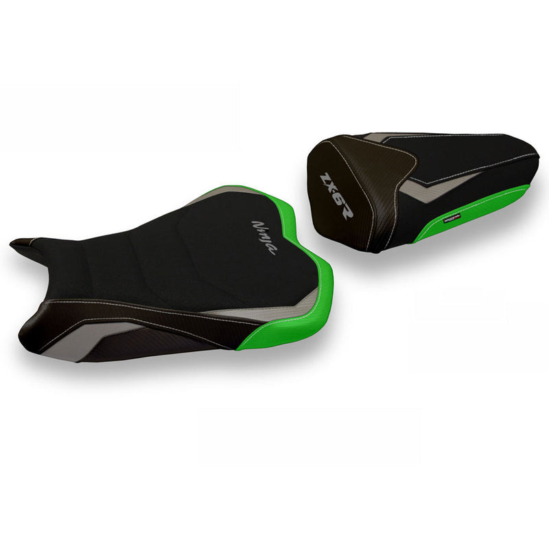 Kawasaki Ninja ZX6R 2009-2012 Seat Cover Tappezzeria Italia Ultragrip in Grey and Green
