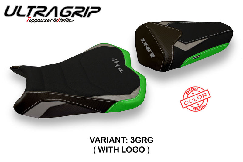 Kawasaki Ninja ZX6R 2009-2012 Seat Cover Tappezzeria Italia Ultragrip in Grey and Green