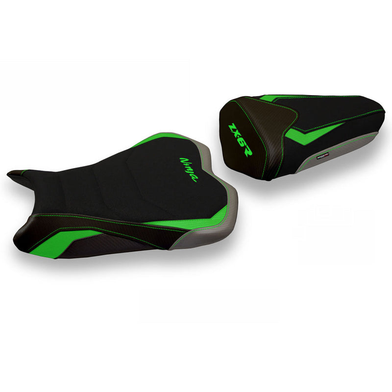 Kawasaki Ninja ZX6R 2009-2012 Seat Cover Tappezzeria Italia Ultragrip in Green and Grey