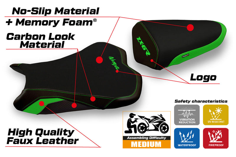 Kawasaki Ninja ZX6R 2013-2018 Seat Cover Tappezzeria Italia Comfort in Green