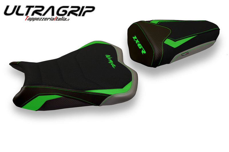Kawasaki Ninja ZX6R 2013-2018 Seat Cover Tappezzeria Italia Ultragrip Green in Grey
