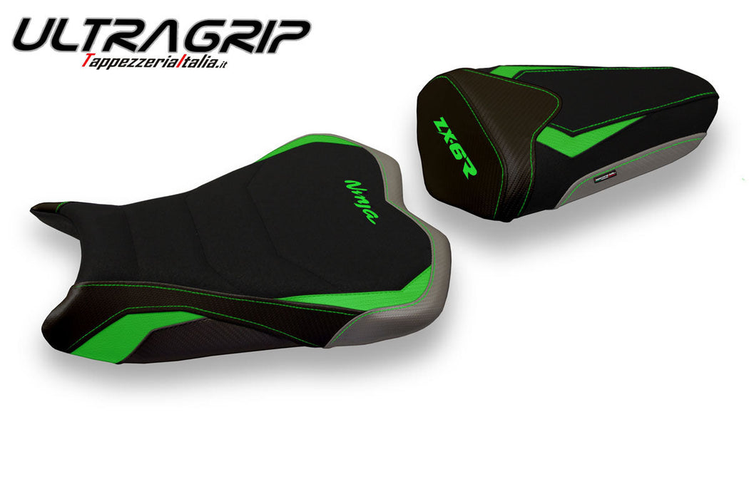 Kawasaki Ninja ZX6R 2013-2018 Seat Cover Tappezzeria Italia Ultragrip Green in Grey