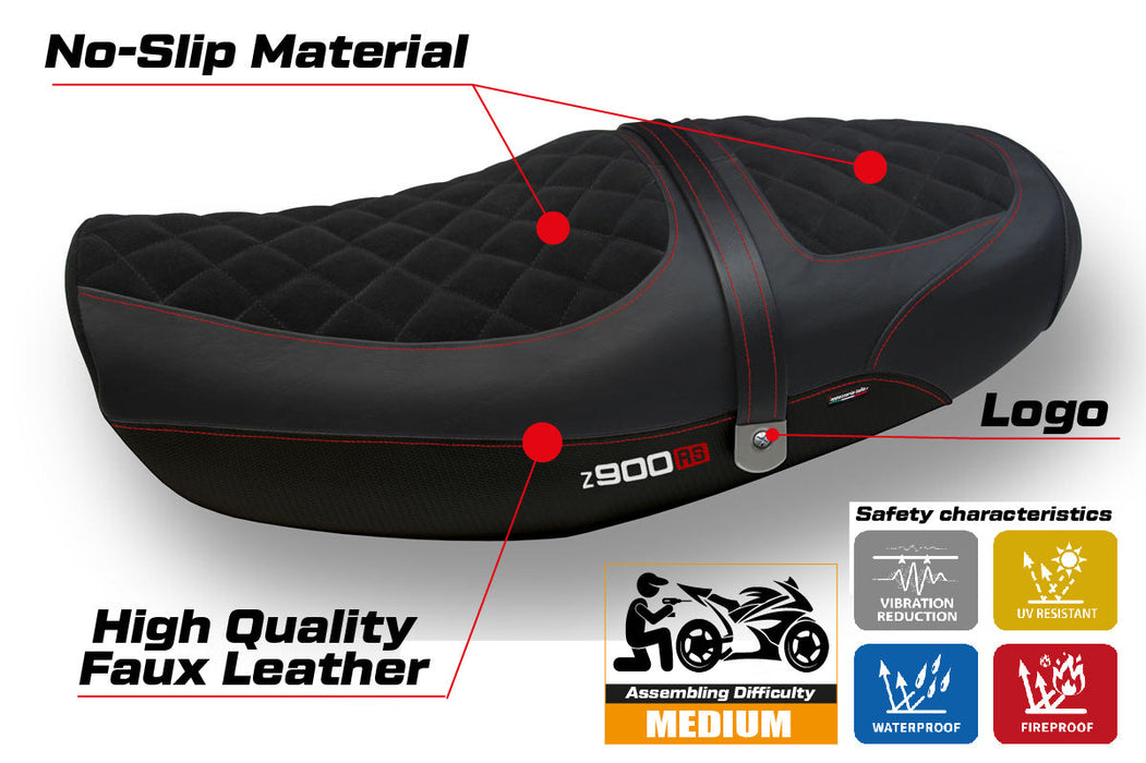 Kawasaki Z900RS 2018-2024 Seat Cover Tappezzeria Velvet Red Black