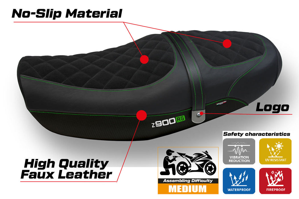 Kawasaki Z900RS 2018-2024 Seat Cover Tappezzeria Velvet Green Black
