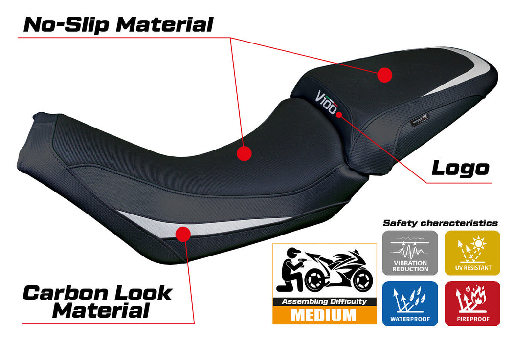 Moto Guzzi V100 Mandello 2022-2024 Seat Cover Tappezzeria Silver Black