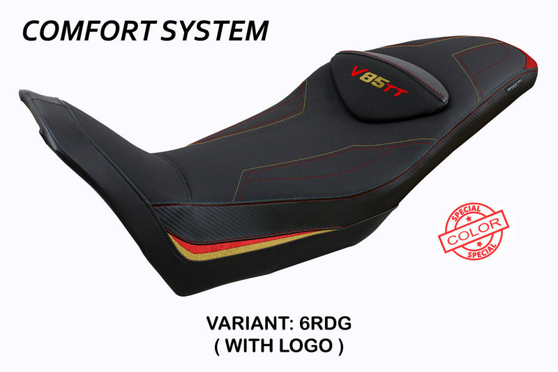 Moto Guzzi V85TT 2019-2024 Seat Cover Tappezzeria Italia Comfort in Red and Gold