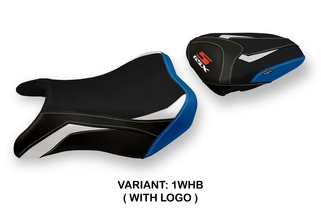 Suzuki GSXS 750 2017-2021 Seat Cover Tappezzeria Italia in White, Blue and Black
