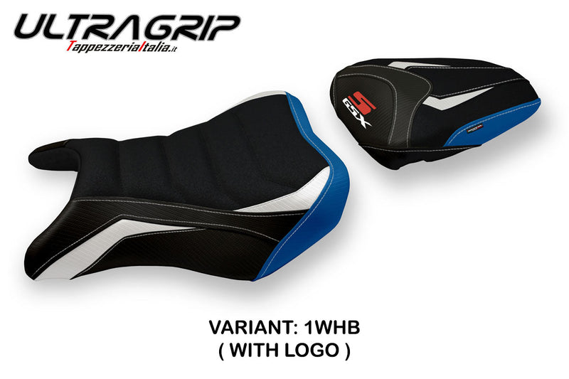 Suzuki GSXS 750 2017-2021 Seat Cover Tappezzeria Italia Ultragrip in White and Blue