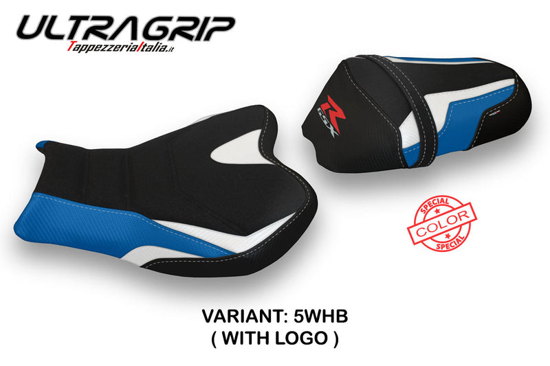 Suzuki GSXR 1000 2009-2016 Seat Cover Tappezzeria Italia Ultragrip in White and Blue