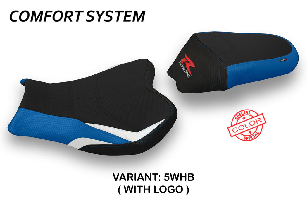 Suzuki GSXR 1000 2009-2016 Seat Cover Tappezzeria Italia Comfort in White and Blue