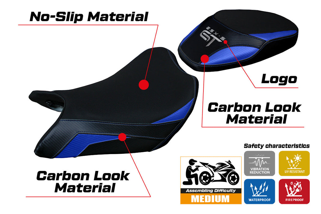 Suzuki GSXS 1000 GT 2021-2024 Seat Cover Tappezzeria Italia in Grey and Blue
