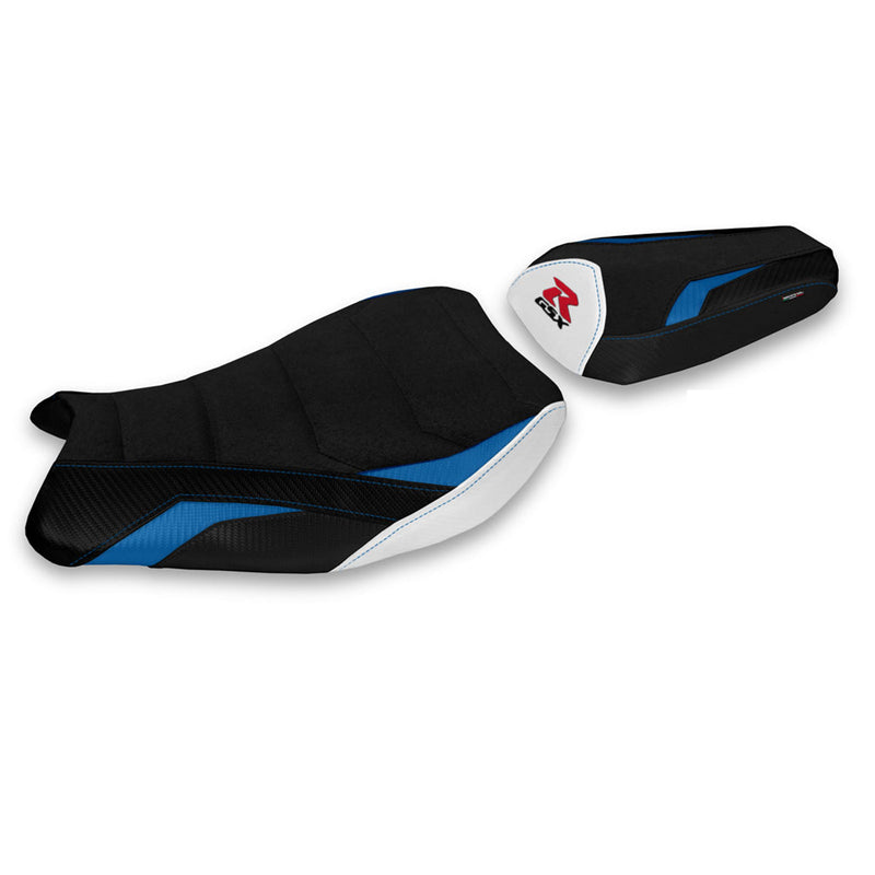 Suzuki GSXR 1000 2017-2024 Seat Cover Tappezzeria Italia Ultragrip in Blue and White