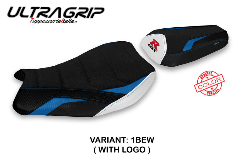 Suzuki GSXR 1000 2017-2024 Seat Cover Tappezzeria Italia Ultragrip in Blue and White