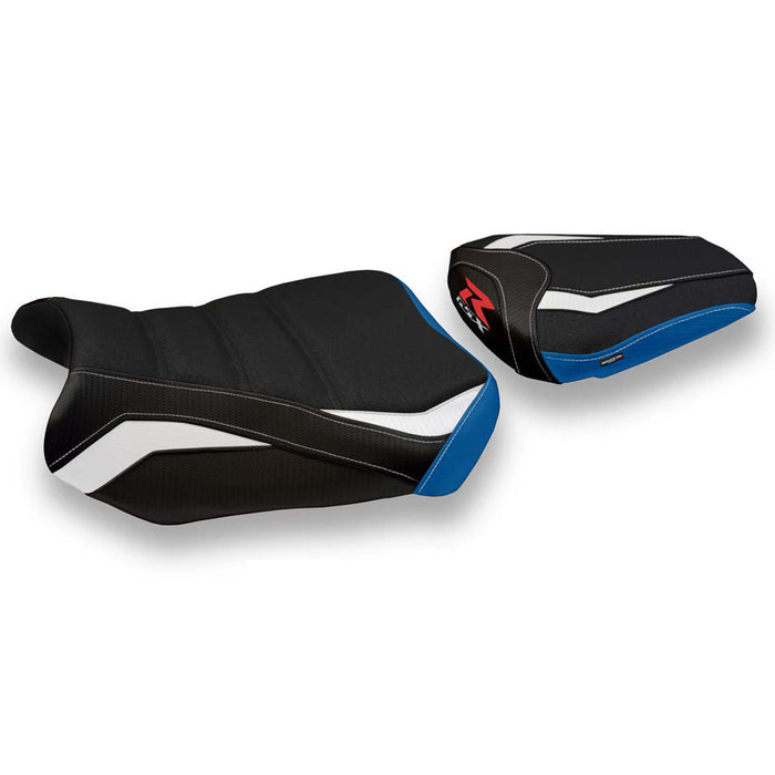 Suzuki GSXR 600 750 2011-2024 Seat Cover Tappezzeria Italia Ultragrip in White and Blue