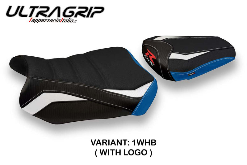 Suzuki GSXR 600 750 2011-2024 Seat Cover Tappezzeria Italia Ultragrip in White and Blue