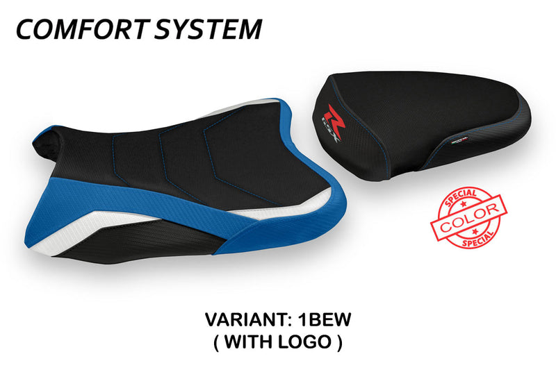 Suzuki GSXR 1000 2007-2008 Seat Cover Tappezzeria Italia in Special Comfort Blue and White