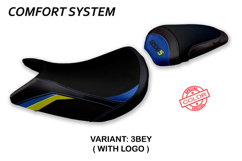 Suzuki GSXS 1000 2015-2020 Seat Cover Tappezzeria Italia Comfort in Blue and Yellow