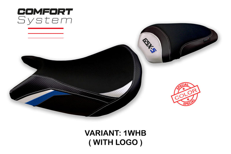 Suzuki GSXS 1000 2021-2024 Seat Cover Tappezzeria Italia Comfort in White and Blue
