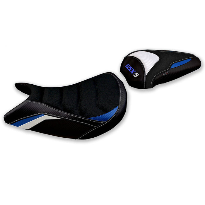 Suzuki GSXS 1000 2021-2024 Seat Cover Tappezzeria Italia Ultragrip in White and Blue