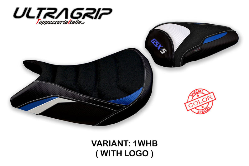 Suzuki GSXS 1000 2021-2024 Seat Cover Tappezzeria Italia Ultragrip in White and Blue