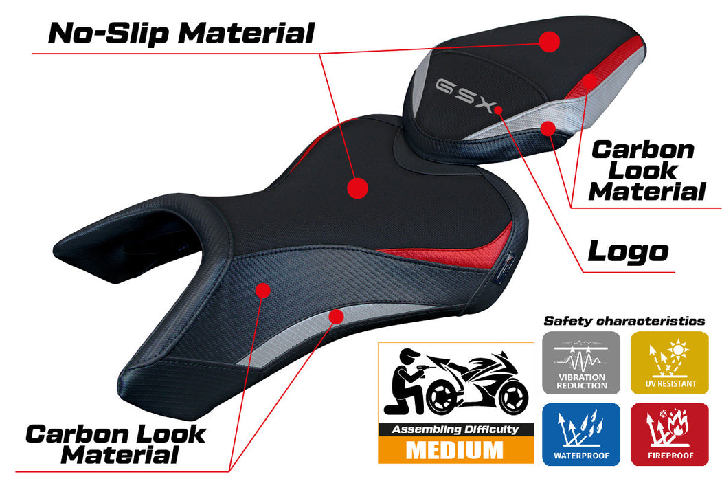 Suzuki GSX 8S-8R 2023 2024 Seat Cover Tappezzeria Italia in Silver Red and Black