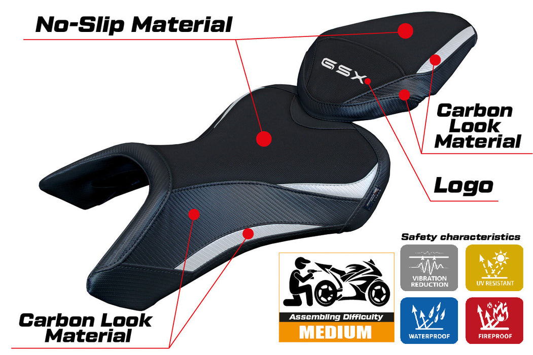 Suzuki GSX 8S-8R 2023 2024 Seat Cover Tappezzeria Italia in White and Black