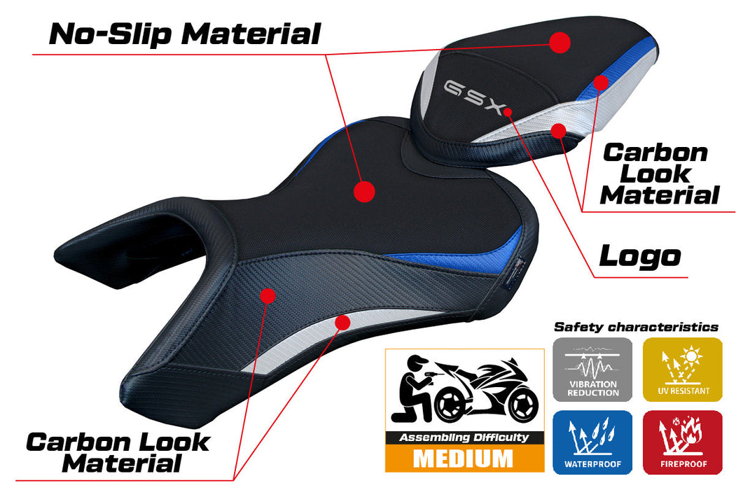 Suzuki GSX 8S-8R 2023 2024 Seat Cover Tappezzeria Italia in White Blue and Black
