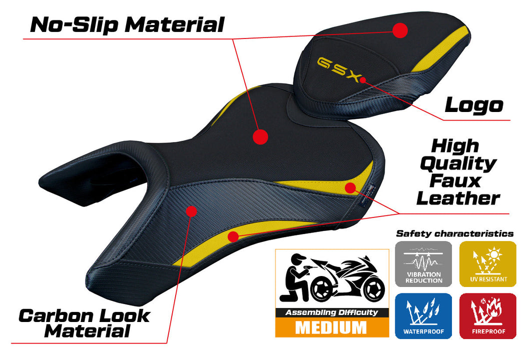 Suzuki GSX 8S-8R 2023 2024 Seat Cover Tappezzeria Italia in Yellow and Black