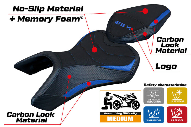 Suzuki GSX 8S-8R 2023 2024 Seat Cover Tappezzeria Italia Comfort in Blue and Black