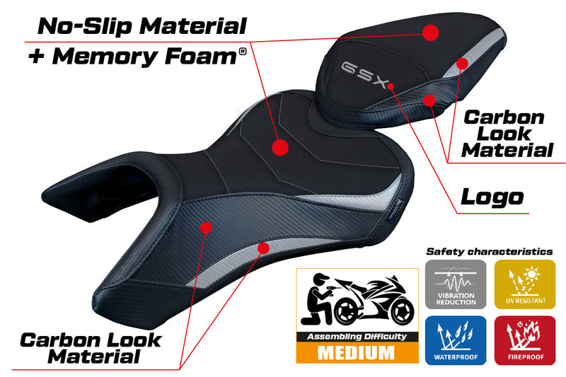 Suzuki GSX 8S-8R 2023 2024 Seat Cover Tappezzeria Italia Comfort in Silver and Black