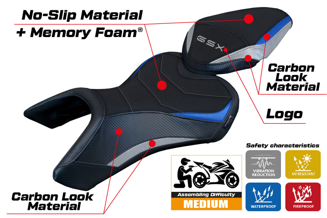 Suzuki GSX 8S-8R 2023 2024 Seat Cover Tappezzeria Italia Comfort in Silver Blue and Black