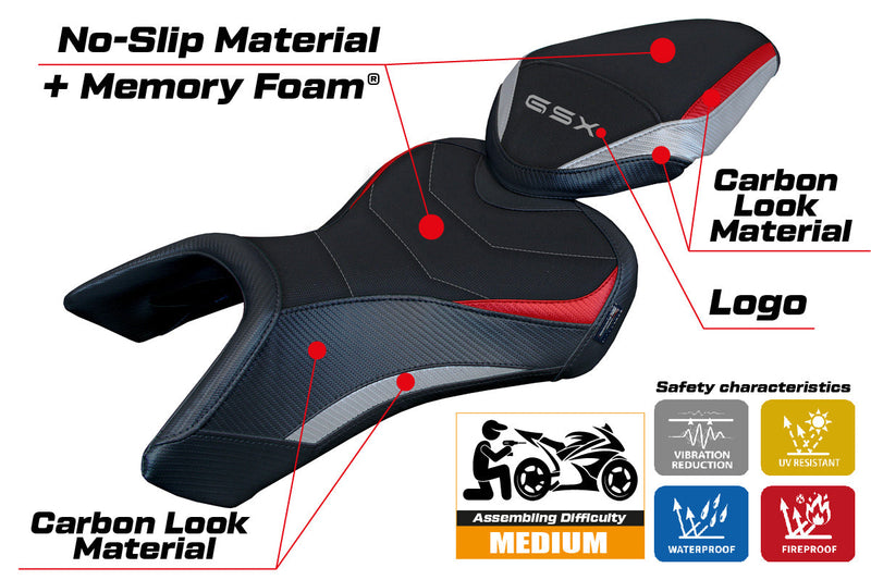 Suzuki GSX 8S-8R 2023 2024 Seat Cover Tappezzeria Italia Comfort in Silver Red and Black