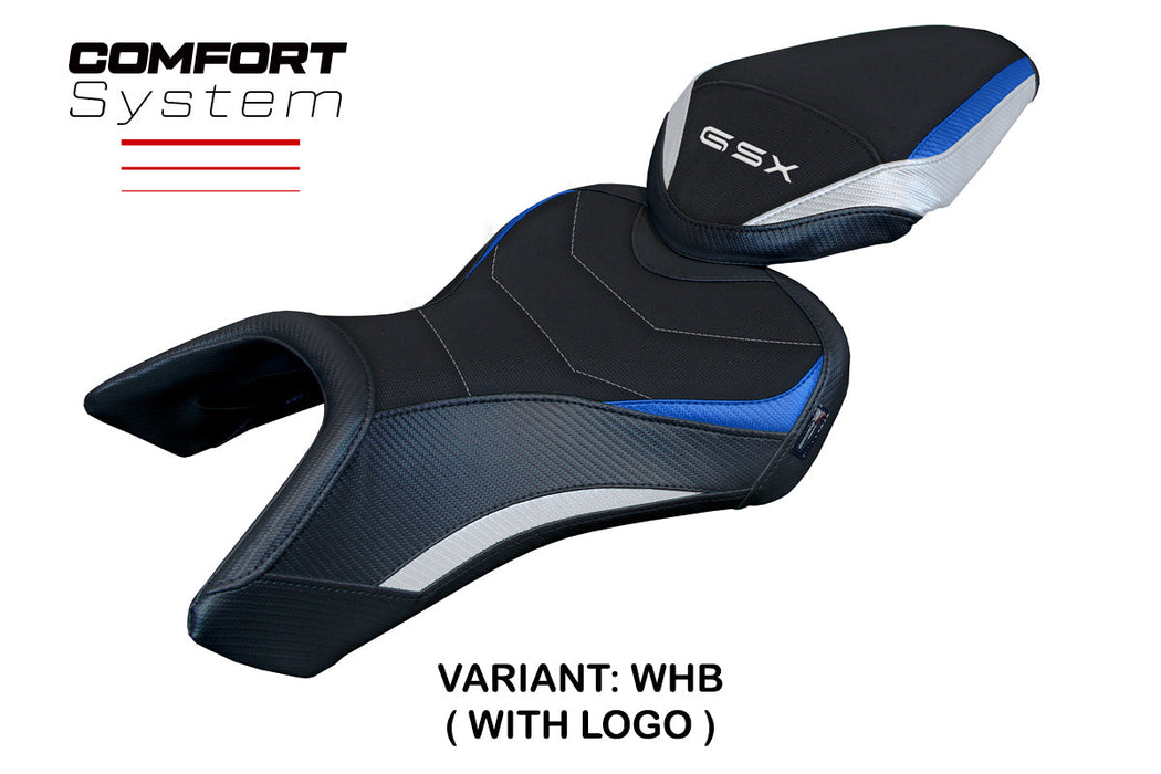 Suzuki GSX 8S-8R 2023 2024 Seat Cover Tappezzeria Italia Comfort in White Blue and Black