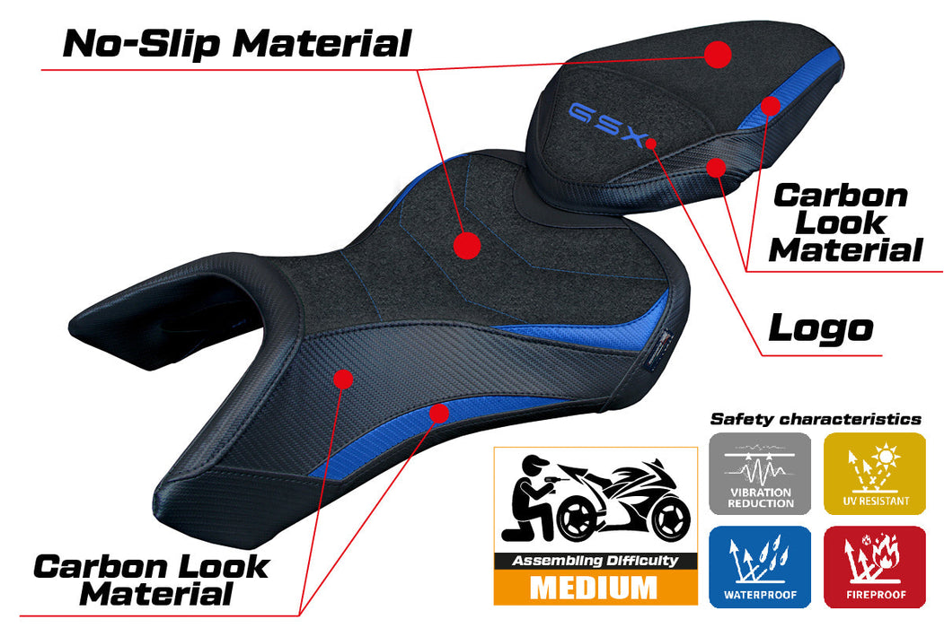 Suzuki GSX 8S-8R 2023 2024 Seat Cover Tappezzeria Italia Ultragrip in Blue and Black