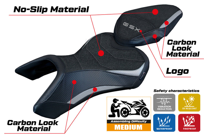 Suzuki GSX 8S-8R 2023 2024 Seat Cover Tappezzeria Italia Ultragrip in Silver and Black