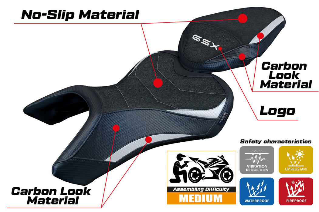 Suzuki GSX 8S-8R 2023 2024 Seat Cover Tappezzeria Italia Ultragrip in White and Black