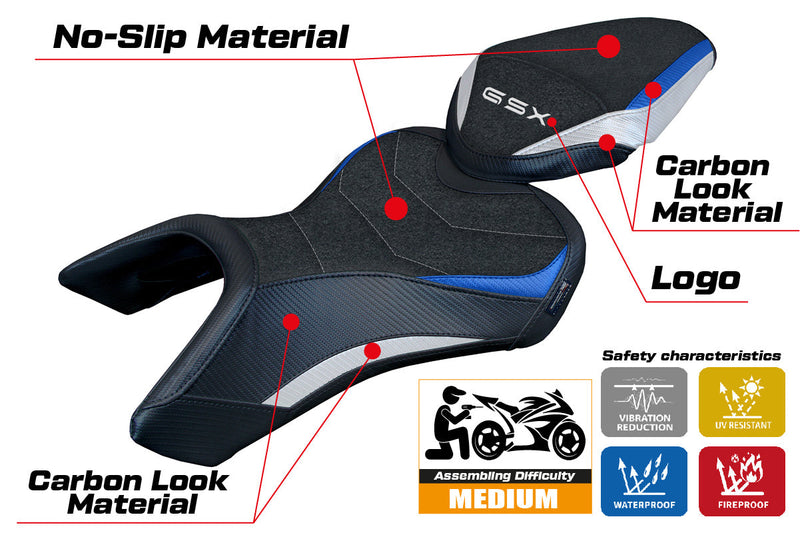 Suzuki GSX 8S-8R 2023 2024 Seat Cover Tappezzeria Italia Ultragrip in White Blue and Black