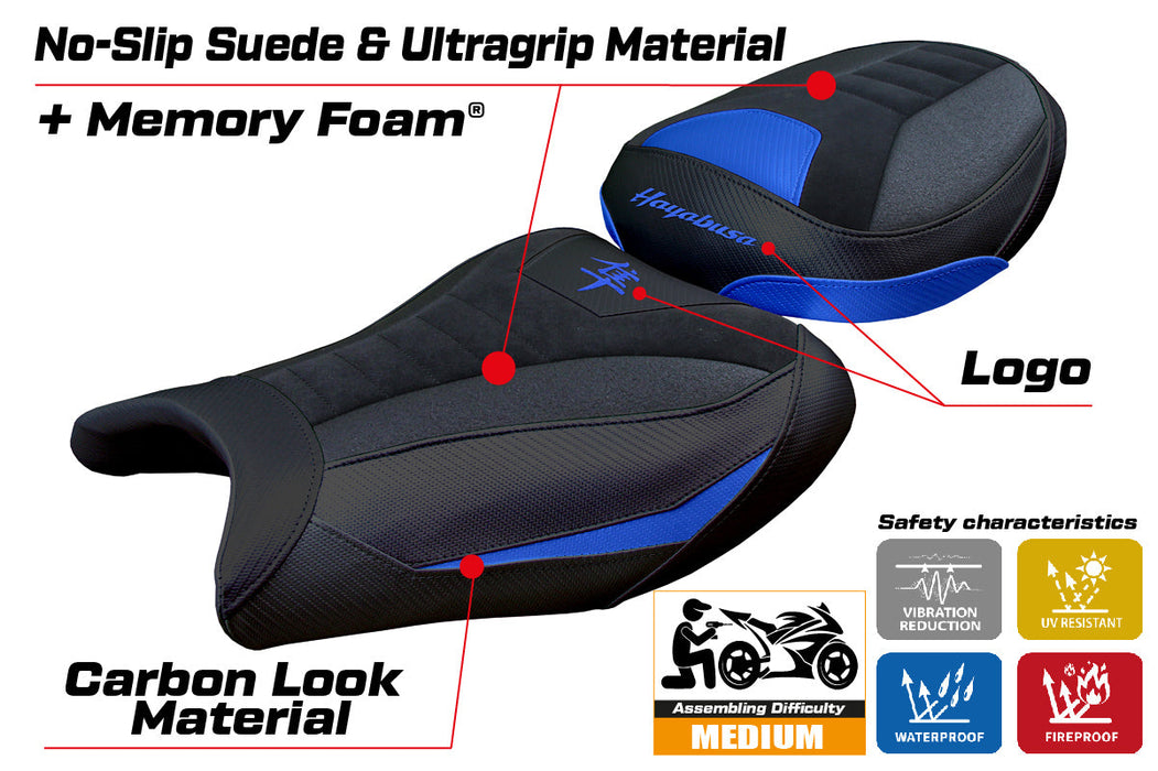 Suzuki Hayabusa 2008-2020 Seat Cover Tappezzeria Italia Comfort Ultragrip in Suede Blue