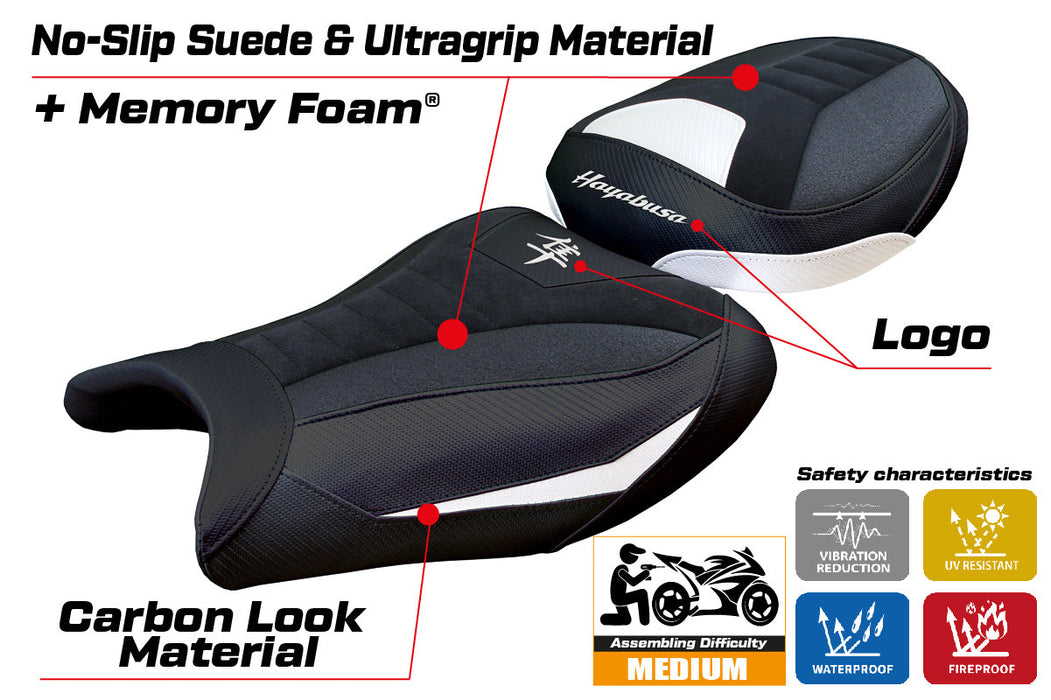 Suzuki Hayabusa 2008-2020 Seat Cover Tappezzeria Italia Comfort Ultragrip in Suede White