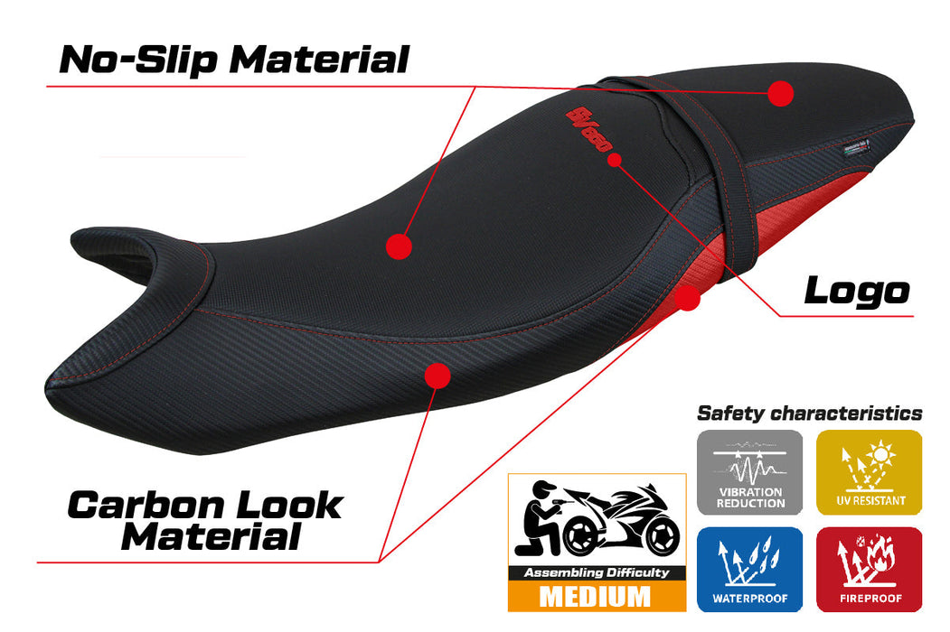 Suzuki SV650 2016-2024 Seat Cover Tappezzeria Italia in Red and Black