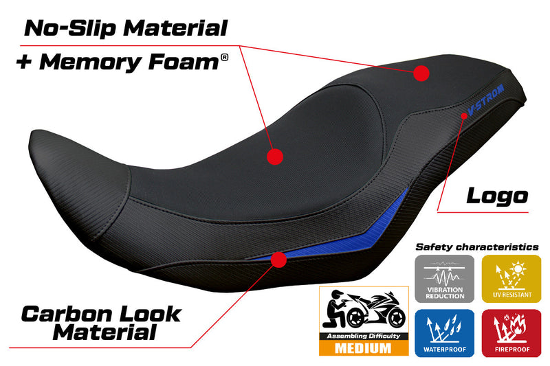 Suzuki V-Strom 800 DE SE 2023-2025 Seat Cover Tappezzeria Comfort Black Blue