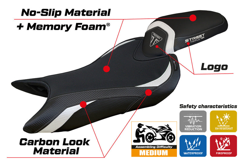 Triumph Street Triple 765 2023-2024 Seat Cover Tappezzeria Italia Comfort in White and Black