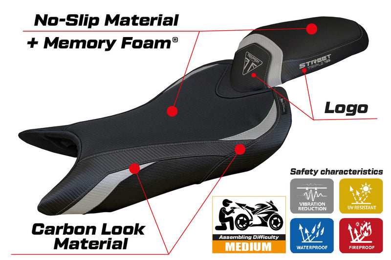 Triumph Street Triple 765 2023-2024 Seat Cover Tappezzeria Italia Comfort in Silver and Black