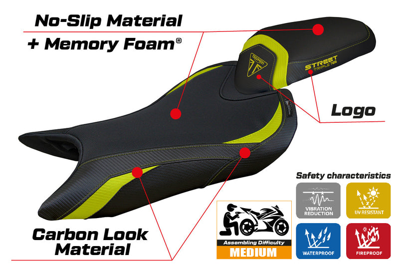 Triumph Street Triple 765 2023-2024 Seat Cover Tappezzeria Italia Comfort in Yellow and Black