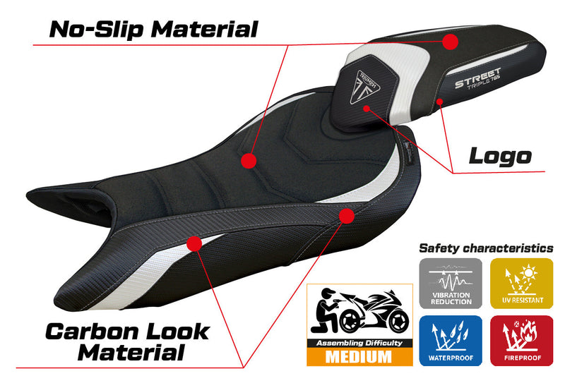 Triumph Street Triple 765 2023-2024 Seat Cover Tappezzeria Italia Ultragrip in White and Black