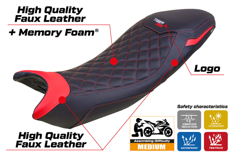 Triumph Tiger 660 2021-2024 Seat Cover Tappezzeria Italia Comfort in Black and Red SE